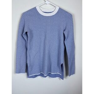 Tory Burch Sport Blue White Chevron‎ Knit Pullover Sweater Women Size XS